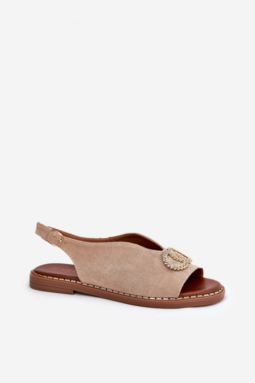 Sandalias de mujer con adornos con tacones anchos de gamuza ecológicaoAe beige Ralisses