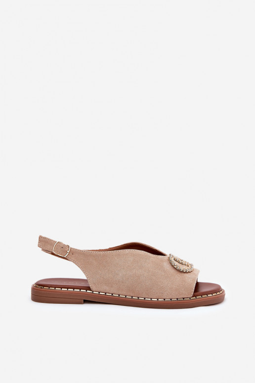 Sandalias de mujer con adornos con tacones anchos de gamuza ecológicaoAe beige Ralisses