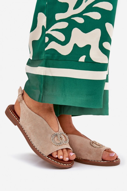 Sandalias de mujer con adornos con tacones anchos de gamuza ecológicaoAe beige Ralisses