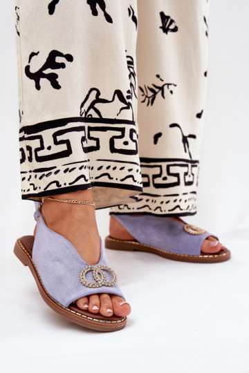 Sandalias de mujer con adornos con tacones anchos de gamuza ecológicaoAe color azul Ralisses