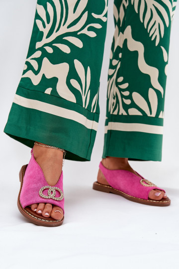 Sandalias de mujer con adornos con tacones anchos de gamuza ecológicaoAe color rosa Ralisses