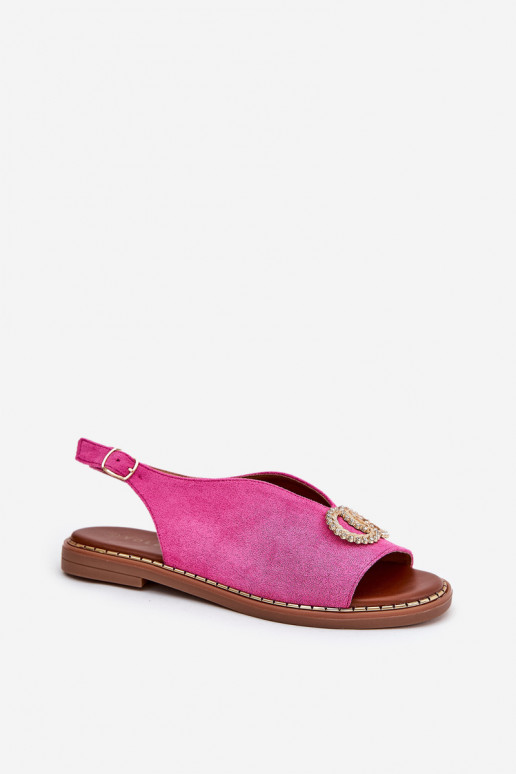 Sandalias de mujer con adornos con tacones anchos de gamuza ecológicaoAe color rosa Ralisses