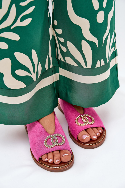 Sandalias de mujer con adornos con tacones anchos de gamuza ecológicaoAe color rosa Ralisses