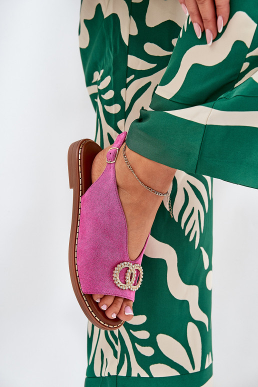 Sandalias de mujer con adornos con tacones anchos de gamuza ecológicaoAe color rosa Ralisses