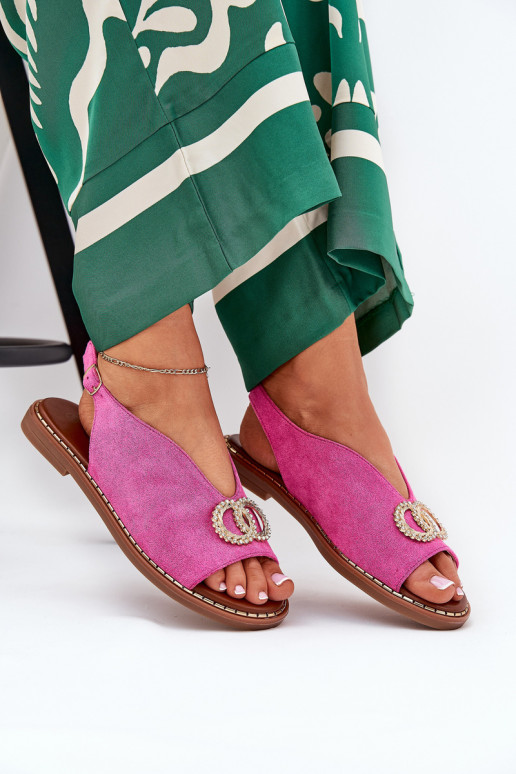 Sandalias de mujer con adornos con tacones anchos de gamuza ecológicaoAe color rosa Ralisses