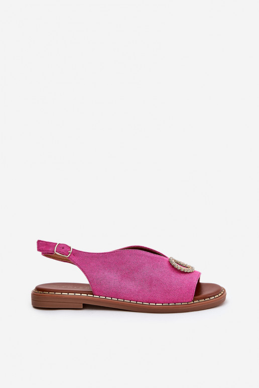 Sandalias de mujer con adornos con tacones anchos de gamuza ecológicaoAe color rosa Ralisses
