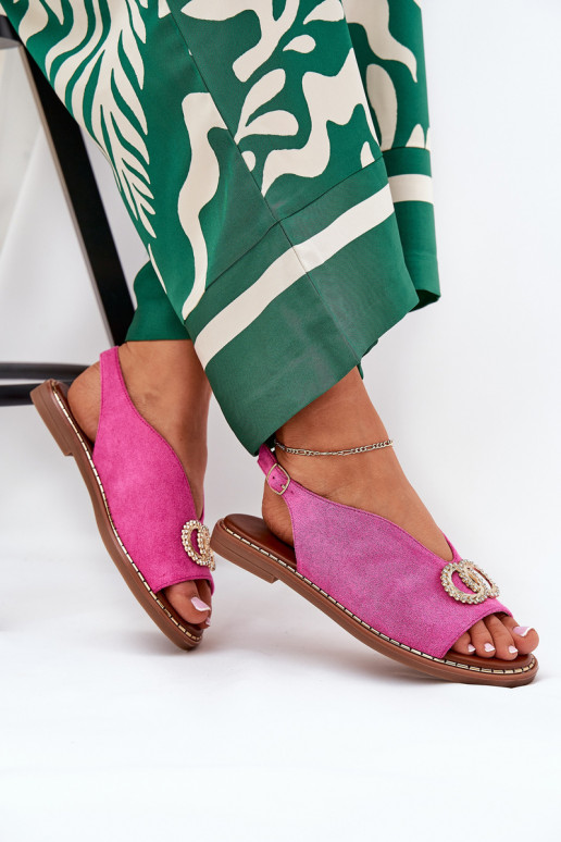 Sandalias de mujer con adornos con tacones anchos de gamuza ecológicaoAe color rosa Ralisses