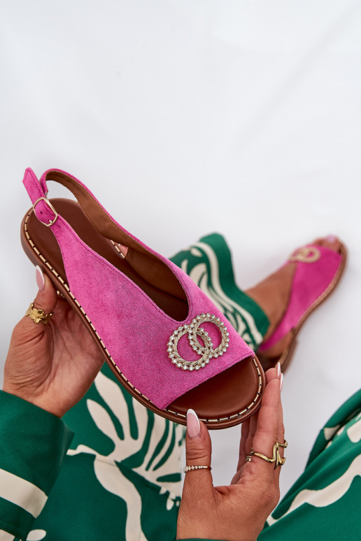 Sandalias de mujer con adornos con tacones anchos de gamuza ecológicaoAe color rosa Ralisses
