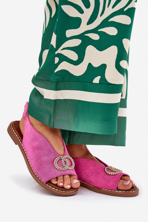 Sandalias de mujer con adornos con tacones anchos de gamuza ecológicaoAe color rosa Ralisses
