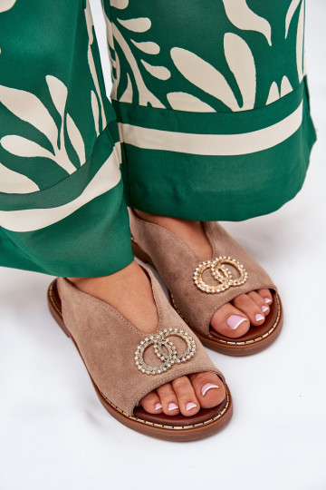 Sandalias de mujer con adornos con tacones anchos de gamuza ecológicaoAe beige Ralisses