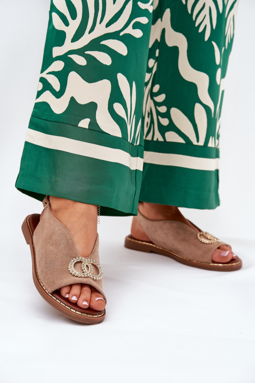 Sandalias de mujer con adornos con tacones anchos de gamuza ecológicaoAe beige Ralisses