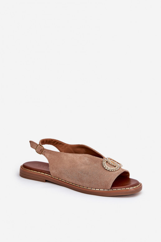Sandalias de mujer con adornos con tacones anchos de gamuza ecológicaoAe beige Ralisses