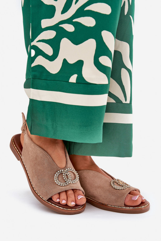 Sandalias de mujer con adornos con tacones anchos de gamuza ecológicaoAe beige Ralisses