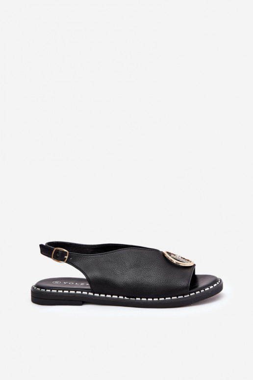 isósceles Estilo elegante sandalias con adornos de color negro Iseliria isósceles Estilo elegante sandalias con adornos de color negro Iseliria