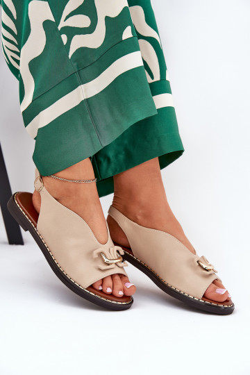 sandalias con tacones anchos con adornos de cuero ecológico beige Tillireta
