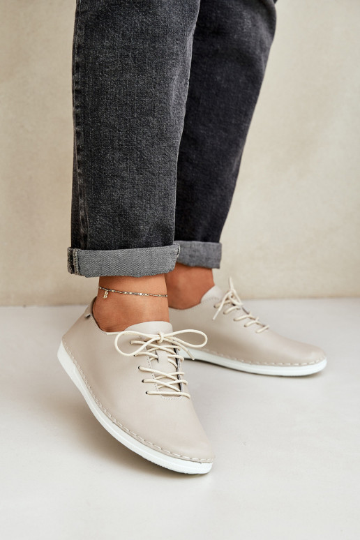 Zapatos con cordones Z Activadoturalnej Skóry D&A LR51-645 beige