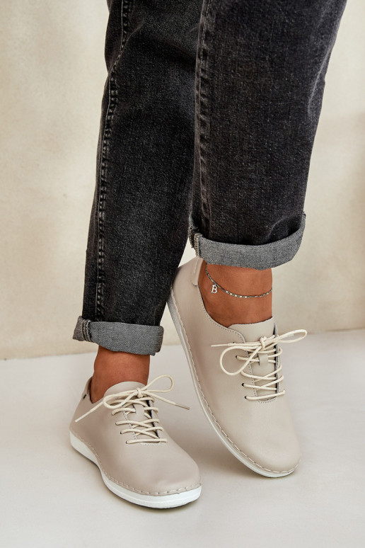 Zapatos con cordones Z Activadoturalnej Skóry D&A LR51-645 beige