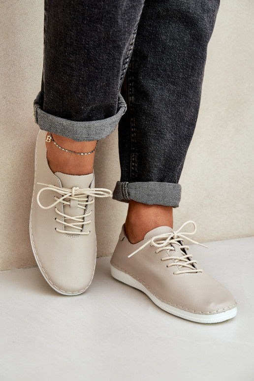 Zapatos con cordones Z Activadoturalnej Skóry D&A LR51-645 beige