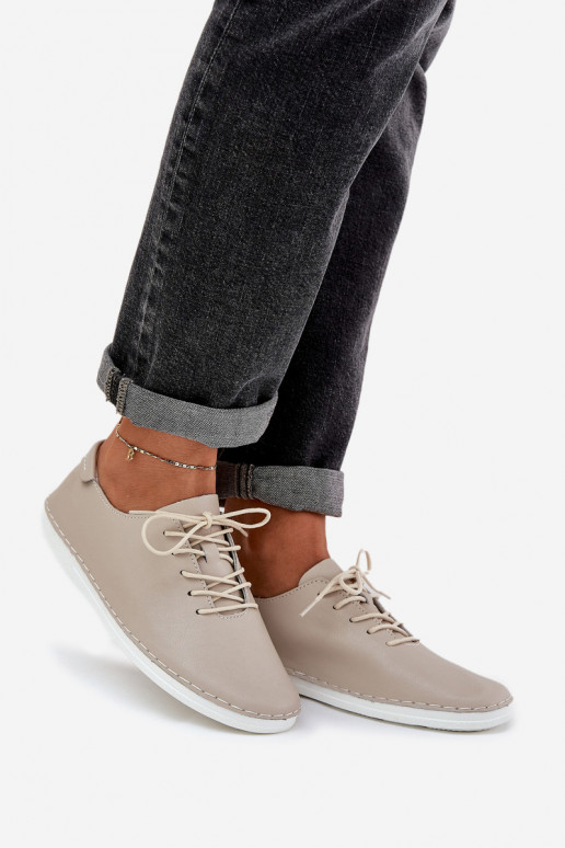 Zapatos con cordones Z Activadoturalnej Skóry D&A LR51-645 beige