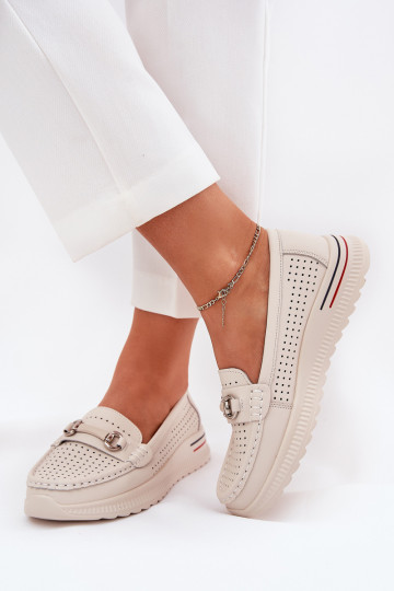 Bailarinas caladas Z Activadoturalnej Skóry Vinceza 95331 beige 2