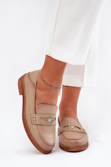 Estilo elegante mocasines de mujer Z Activadoturalnej Skóry Vinceza 18100 beige