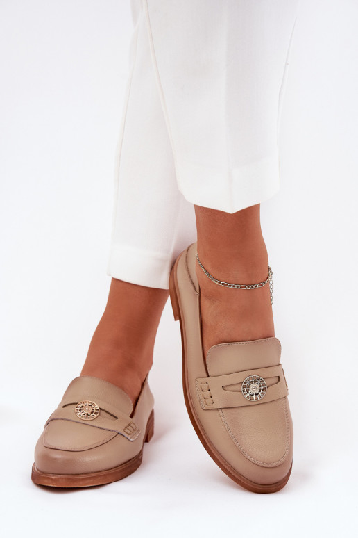 Estilo elegante mocasines de mujer Z Activadoturalnej Skóry Vinceza 18100 beige