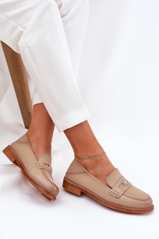 Estilo elegante mocasines de mujer Z Activadoturalnej Skóry Vinceza 18100 beige