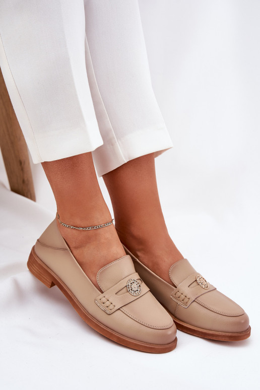 Estilo elegante mocasines de mujer Z Activadoturalnej Skóry Vinceza 18100 beige