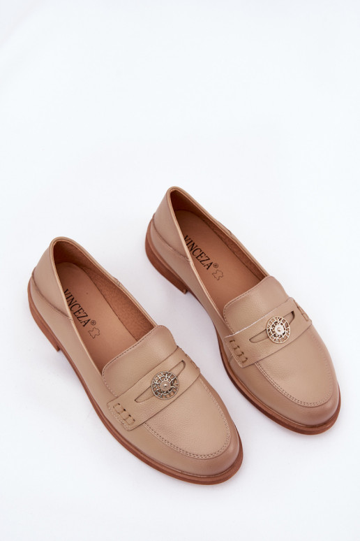 Estilo elegante mocasines de mujer Z Activadoturalnej Skóry Vinceza 18100 beige