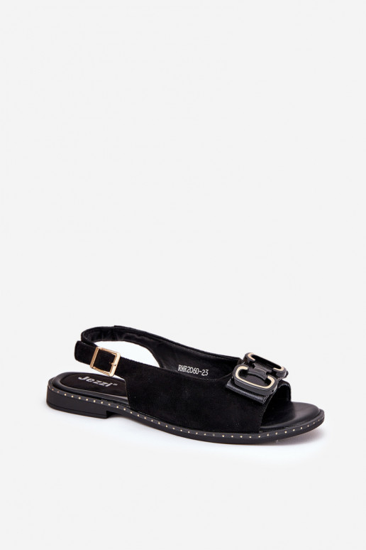 Sandalias planas con adornos de gamuza ecológicaoAe de color negro Lilria