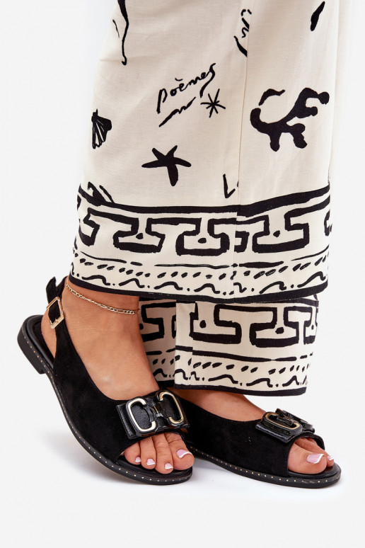 Sandalias planas con adornos de gamuza ecológicaoAe de color negro Lilria