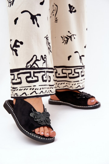 Sandalias de mujer con tacones anchos con adornos de color negro Setorina