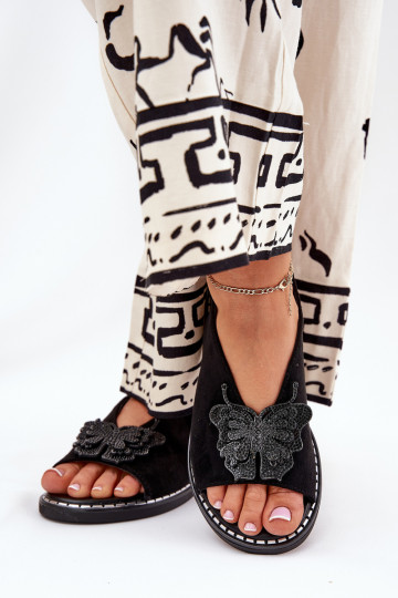 Sandalias de mujer con tacones anchos con adornos de color negro Setorina 2
