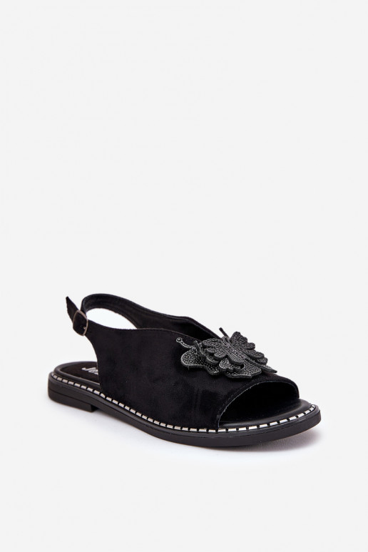 Sandalias de mujer con tacones anchos con adornos de color negro Setorina