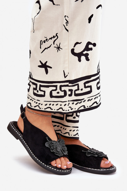 Sandalias de mujer con tacones anchos con adornos de color negro Setorina