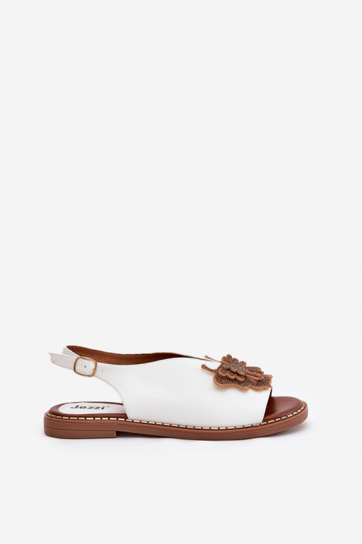 Sandalias de mujer con tacones anchos con adornos el color blanco Setorina