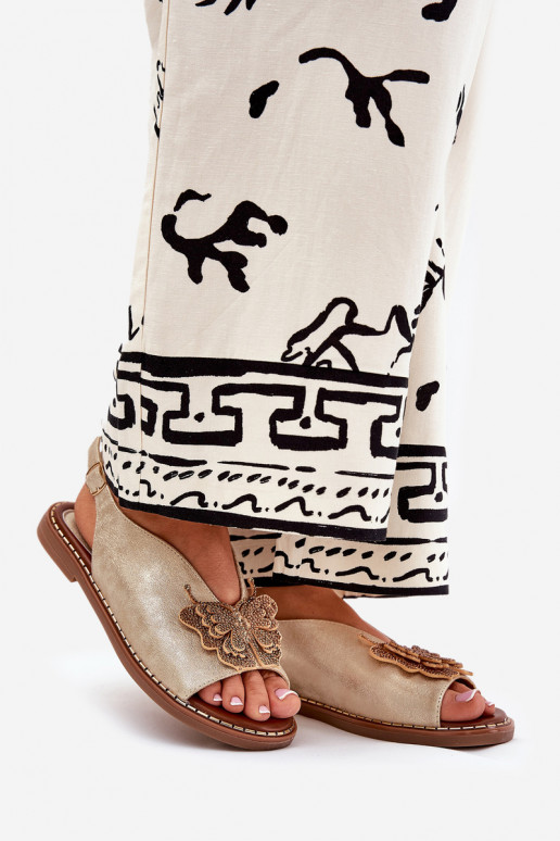 Sandalias de mujer con tacones anchos con adornos color dorado Setorina Sandalias de mujer con tacones anchos con adornos color dorado Setorina