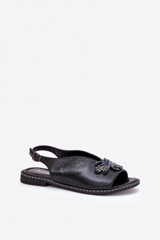 con brillo Sandalias de mujer con adornos isósceles de color negro Russona