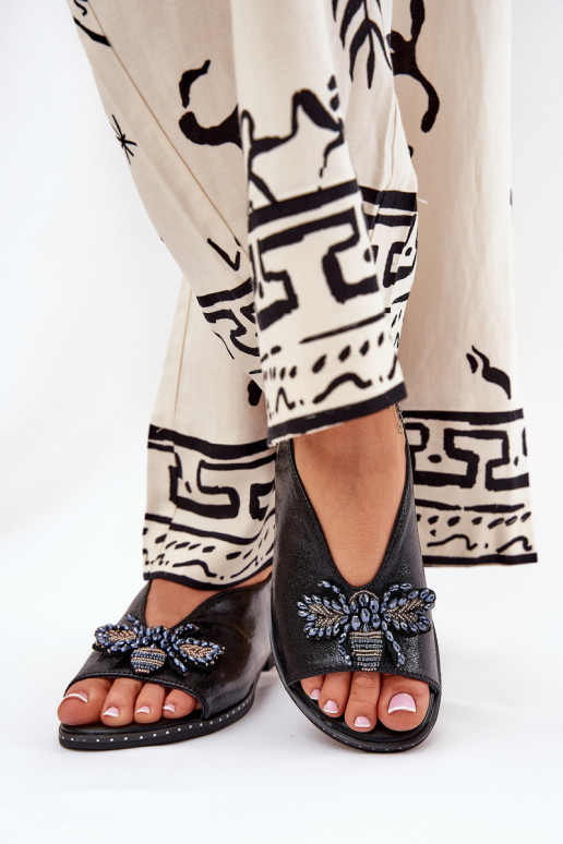 con brillo Sandalias de mujer con adornos isósceles de color negro Russona