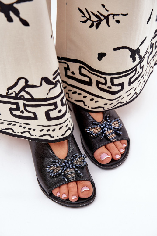 con brillo Sandalias de mujer con adornos isósceles de color negro Russona