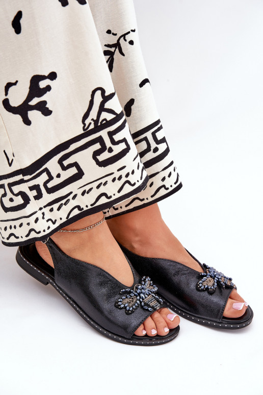 con brillo Sandalias de mujer con adornos isósceles de color negro Russona