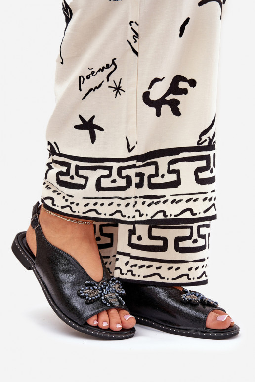 con brillo Sandalias de mujer con adornos isósceles de color negro Russona