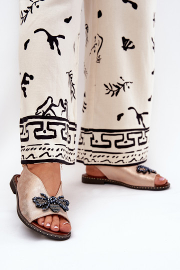 Sandalias de mujer planas con adornos y brillo color oro rosa Russona