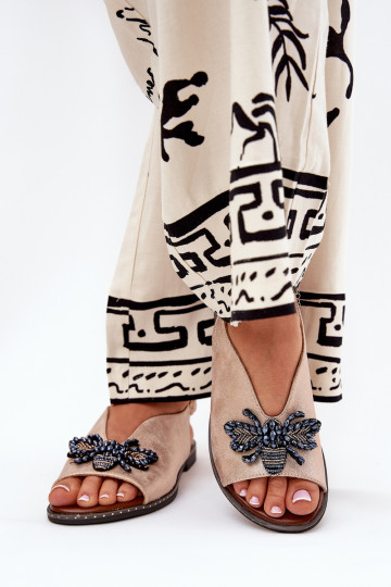 Sandalias de mujer planas con adornos y brillo color oro rosa Russona 2