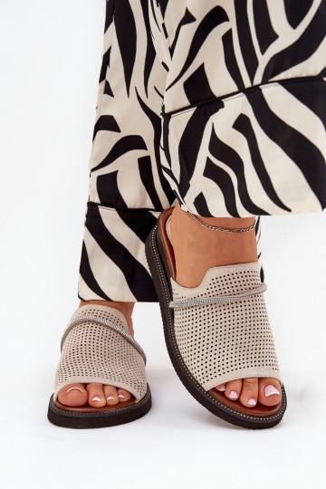 Zapatillas de mujer de cuña con cinta decorativa color arena TeriĮes 2