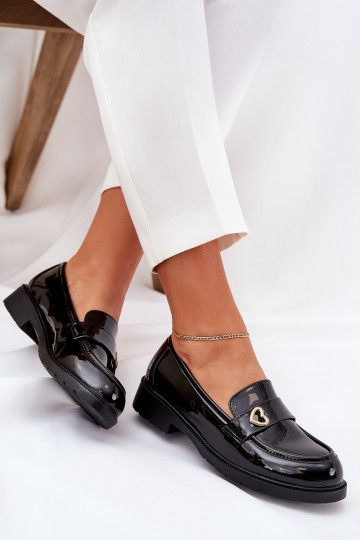 Mocasines lacados de mujer con corazón S.Barski HY51-379 color negro
