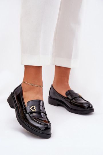 Mocasines lacados de mujer con corazón S.Barski HY51-379 color negro 2