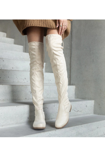 Botas largas beige con plataforma de eco-suede Hallora