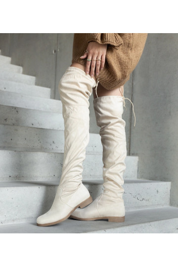 Botas largas beige con plataforma de eco-suede Hallora 2