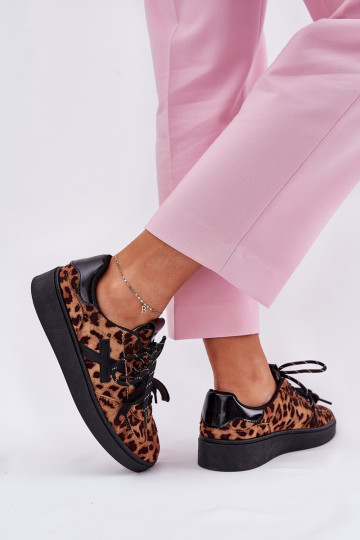 Bajo zapatillas Femenino con estampados de piel de leopardo color marrón Zelevelis